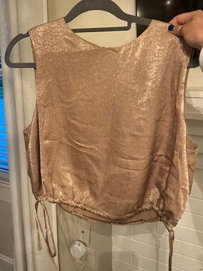 Boutique Shimmery Rose Gold Sleeveless Drawstring Tank Top
